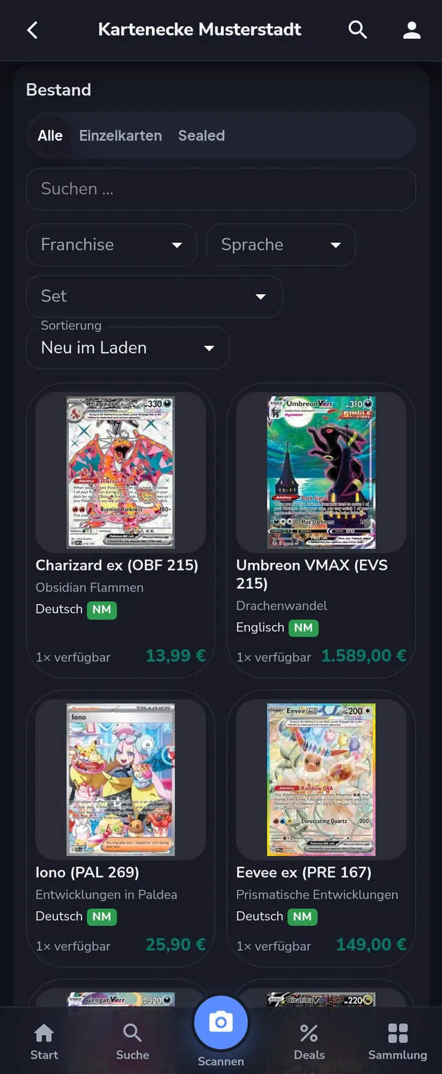 Bestand des Shops am Handy