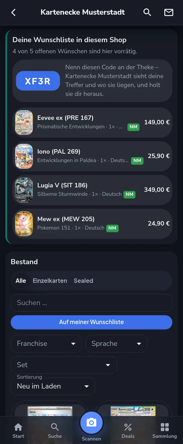 Wunschliste im Shop